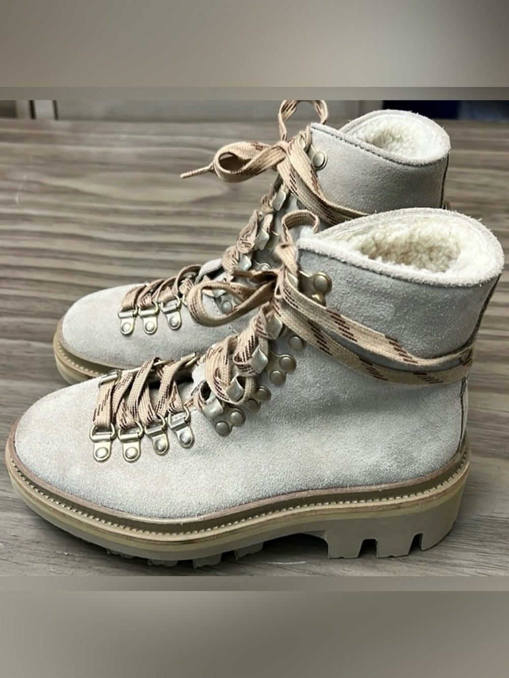 ALLSAINTS WANDA SUEDE COMBAT BOOTS SHEARLING LIND LUG SOLES SIZE 5